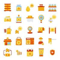 conjunto de iconos de estilo plano de abejas y miel vector