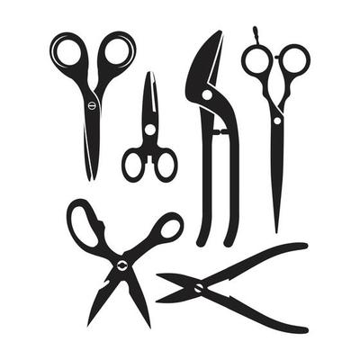 Monochrome pictures with different type scissors hairdressing professional tool collection illustration