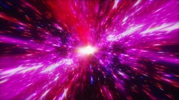 Glow red pink light speed space flight through time video