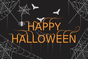 orange happy halloween writing background and spider web vector