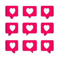 Group of heart speech bubbles with various shapes. Set of love emoji for social media. Simple trendy cute cartoon vector icon illustration. Flat style graphic element for happy expression concept.