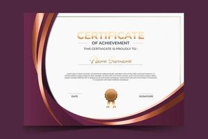 Plantilla de certificado de reconocimiento de lujo con estilo dorado. vector