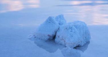 Close up of salt crystals in the lake, kuyalnik in ukraine video