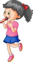 A cute girl singing with microphone vector