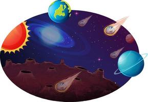 Space background with many planets and comets vector