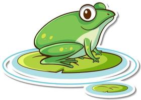 Sticker design with cute green frog isolated vector
