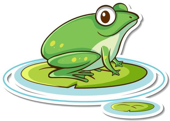 Sticker design with cute green frog isolated