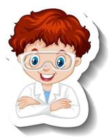 Portrait of a boy in science gown cartoon character sticker vector