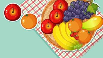 Thumbnail design with many fruits in the table vector