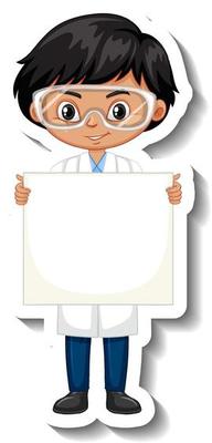 Scientist boy holding empty board cartoon character sticker