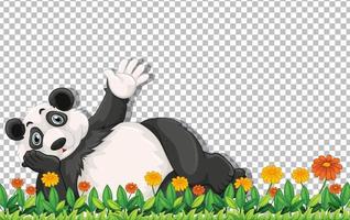 Oso panda recostado sobre el césped en el fondo de la cuadrícula vector