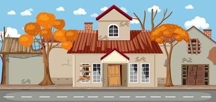 Abandon empty rural town with old broken house background vector