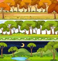 Conjunto de tres escenas horizontales de naturaleza diferente. vector