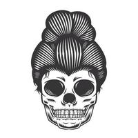 Diseño de cabeza de hija de cráneo sobre fondo blanco. Víspera de Todos los Santos. logotipos o iconos de la cabeza del cráneo. ilustración vectorial. vector