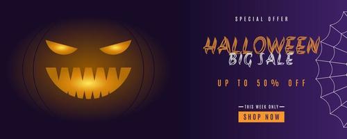 Purple gradient color Halloween sale background vector