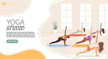 Vector banner for a yoga studio. Group of people practicing yoga