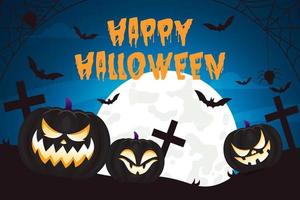 happy halloween with scary pumpkin in night vector