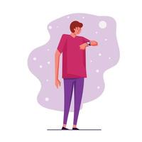 Man watching his watch isolated vector illustration in flat style