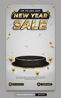 Black and gold new year sale promo social media story or poster template vector