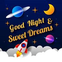 Ilustración vectorial de desear buenas noches sobre fondo de cielo púrpura oscuro con luna. diseño de arte para web, sitio, publicidad, banner, cartel, volante, folleto, tablero, tarjeta