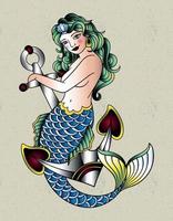 mermaid tattoo traditional vector