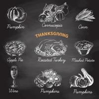 Vector hand-drawn sketch Thanksgiving food set. Sketch. Chalkboard. Restaurant menu. Retro illustration.