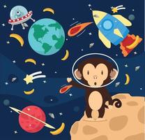 Astronaut monkey  in space flat design background vector