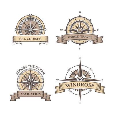 Nautical labels wind rose sea compass