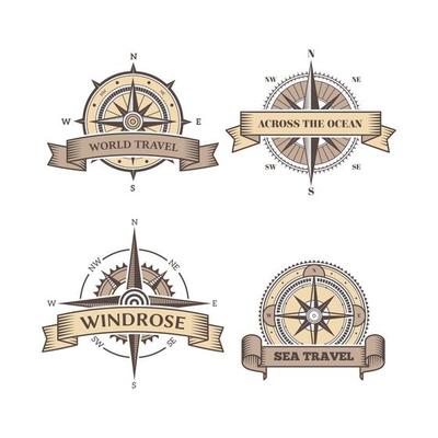 Nautical labels wind rose sea compass