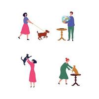 Pet owners flat animals people vector