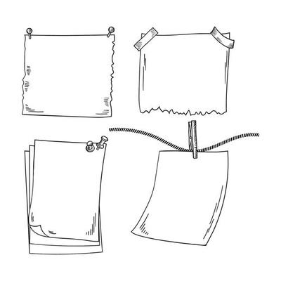 Photo frames different blank notepaper vector set doodle pictures