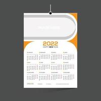 Orange Colored 12 Month Wall Vector Calendar 2022 Design