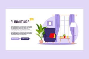 Furniture landing page. Vector illustration of furniture interior room, sketch living apartment