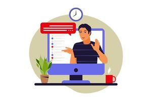 Webinar concept. Online education. Video conference or lecture. Vector illustration. Flat