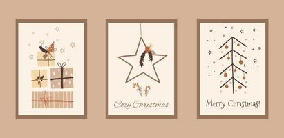 Boho christmas set of cards in cute doodle style vector