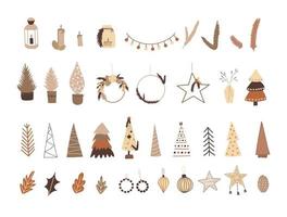 Christmas set in boho style, cartoon new year elements vector