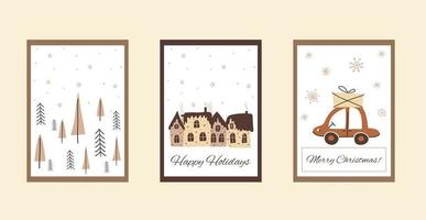 Boho christmas set of cards in cute doodle style vector