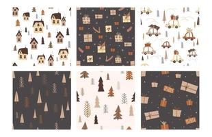 Set of seamless bright merry Christmas patterns. For wallpaper, textile, backdrop, wrapping paper vector