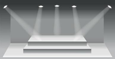 Realistic rectangular white podium in a light studio - Vector