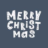 Merry christmas hand drawn lettering isolated on blue background. Vector holiday illustration element. Merry Christmas script