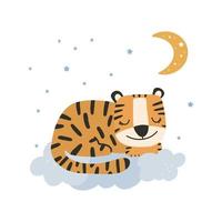 Cute little tiger. Chinese 2022 year symbol. Year of tiger. Decorative cute backdrop, good for printing. Cartoon animal. vector