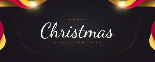 Feliz navidad y próspero año nuevo diseño de pancartas o carteles. elegante tarjeta de felicitación navideña en negro, rojo y dorado vector