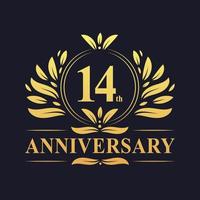 14th Anniversary Design, luxurious golden color 14 years Anniversary logo. vector