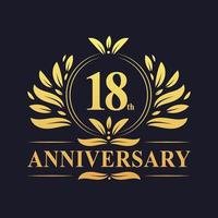 18th Anniversary Design, luxurious golden color 18 years Anniversary logo. vector