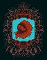 illustration beautiful betta fish on vintage aquarium vector