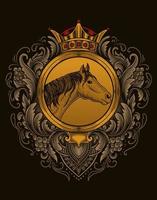 ilustración, vendimia, caballo, en, grabado, ornamento vector