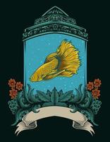 illustration vector betta fish with antique aquarium ornament