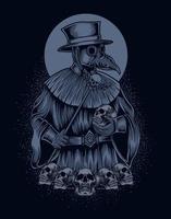 illustration scary plague doctor with skull vector