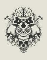 illustration skull head monochrome style vector