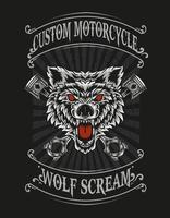 Ilustración lobo logo motocicleta personalizada vector